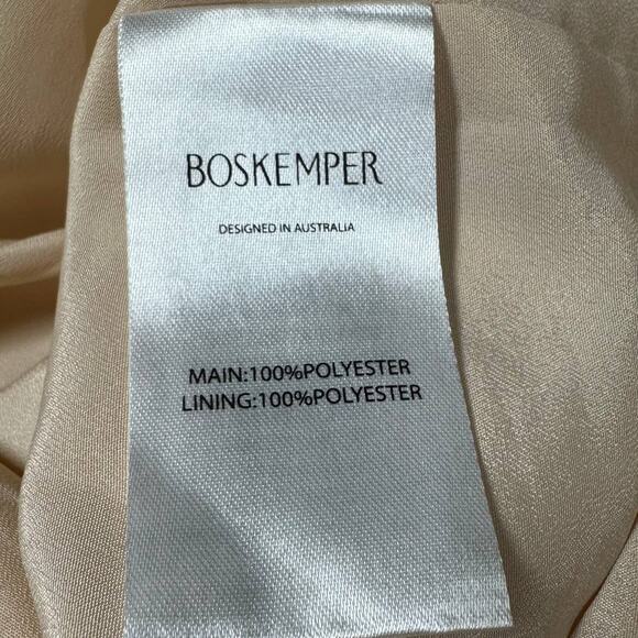 Boskemper Floral Mini Dress Beige White Size L EUC Pleated Tiered Ruffle Ruched - Picture 4 of 8